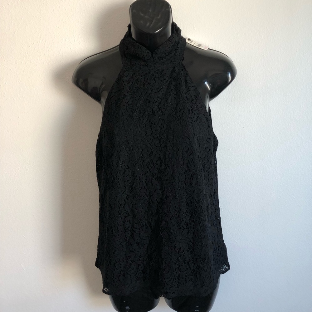 Express Black Lace halter style tank top keyhole back small NWT